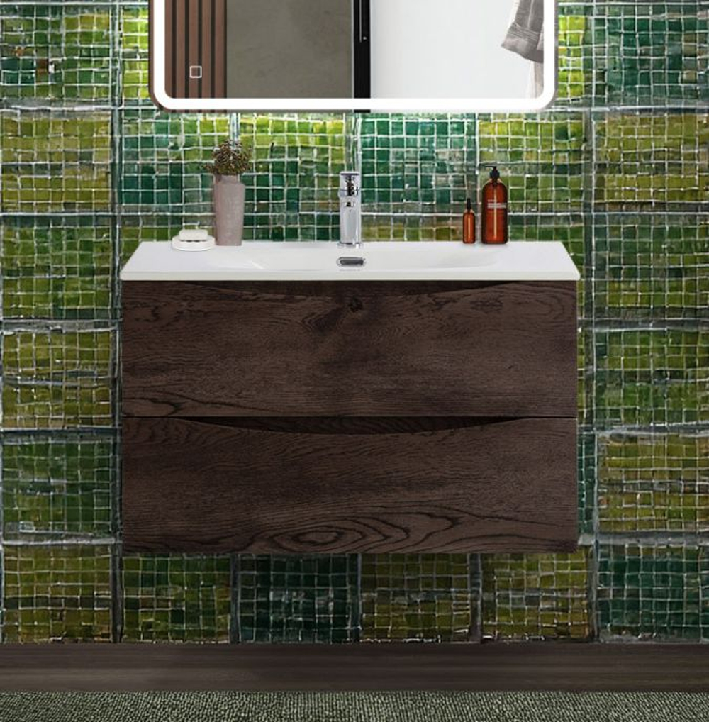 Тумба с раковиной подвесная BelBagno MARINO-CER-N-800-2C-SO-RNG-P Rovere Nature Grigio, раковина белая BB-8099-80