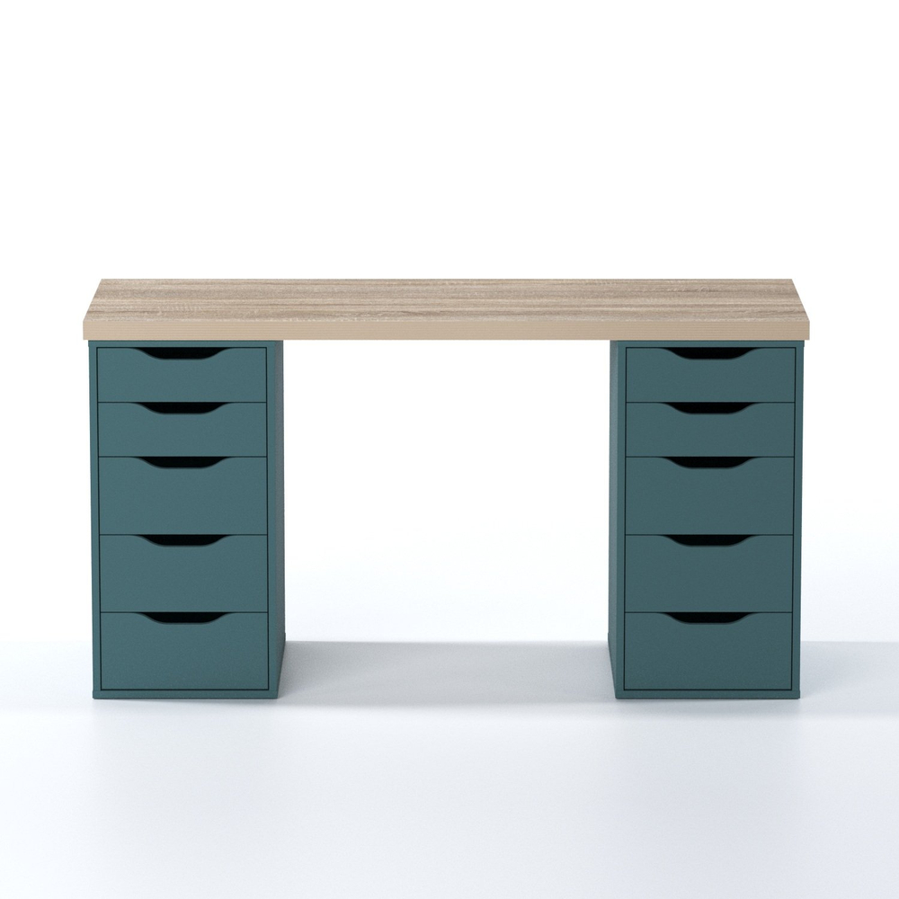 Стол письменный Ингар 140x75x55, дуб беленый/серо-бирюзовый