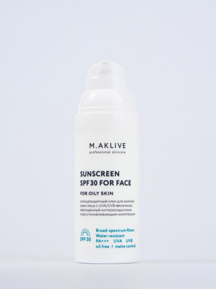 M.Aklive Sunscreen SPF30 for face for oily skin,150ml/Солнцезащитный крем SPF30 для жирной кожи лица