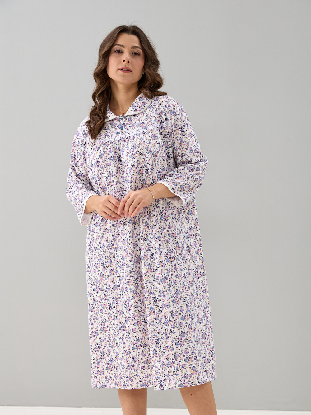 Ночная сорочка С-003/молоко-сиреневыецветочки