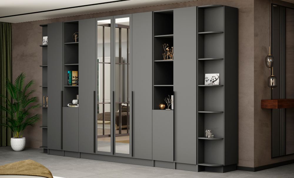 Шкаф Мадрид торцевой (0,35) с 3 ящ. графит серый