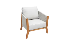 "Сидней" кресло плетеное из роупа, основание тик, каркас алюминий бежевый, роуп бежевый, ткань бежевая