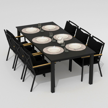 Обеденная группа Ideal Patio  ДОЛЛА ФЕСТА плюс каркас карбон, стол алюминий 220, ткань черная