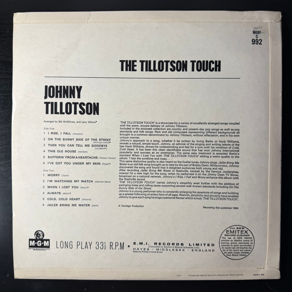 Johnny Tillotson ‎– The Tillotson Touch (Англия 1964г.)