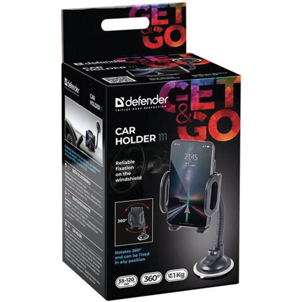 Держатель автомобильный универсальный DEFENDER Car holder 111, зажим 55-120 мм, на стекло, 29111