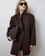 Пальто с асимметричным низом из шерсти и кашемира Диор темный шоколад