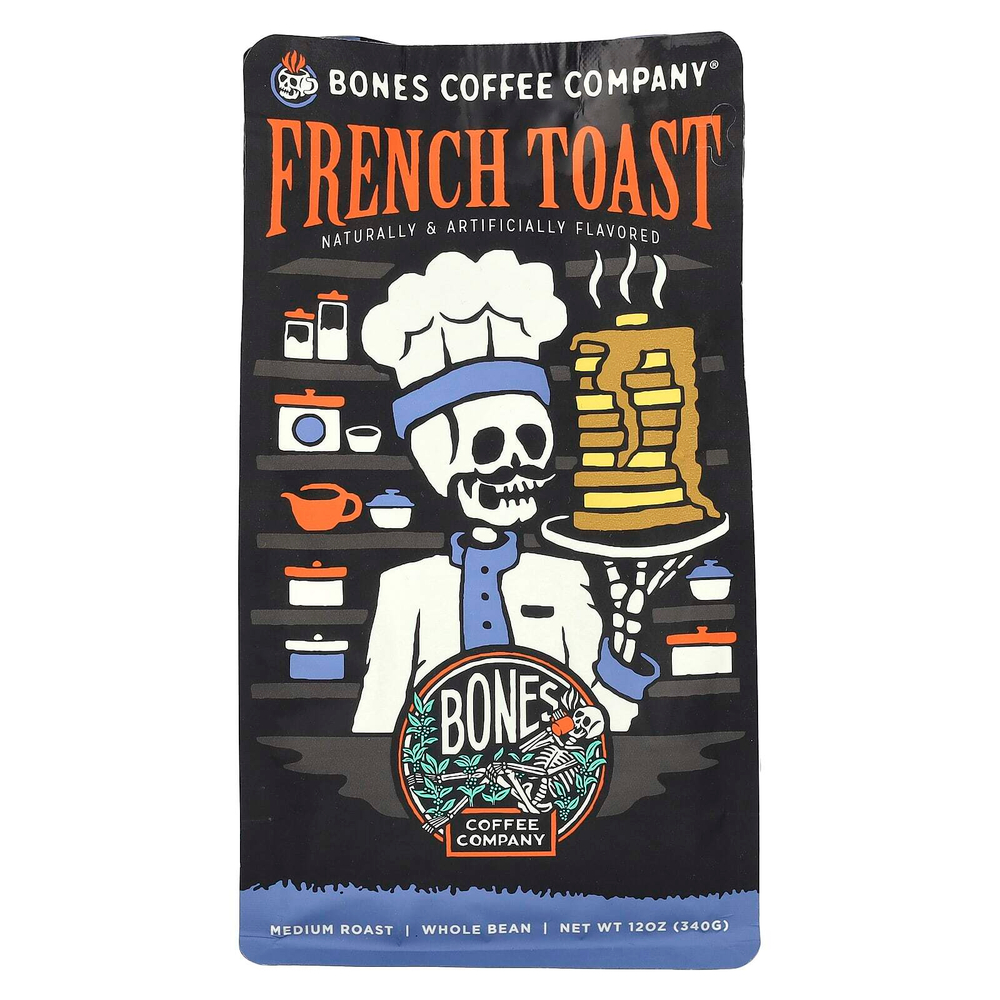 Bones Coffee Company, французский тост, цельные бобы, средняя обжарка, 340 г (12 унций)