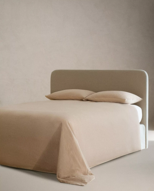 ZARA HOME ПОДОДЕЯЛЬНИК ИЗ ЖАТОГО СИТЦА В ПОЛОСКУ, БЕЖЕВЫЙ