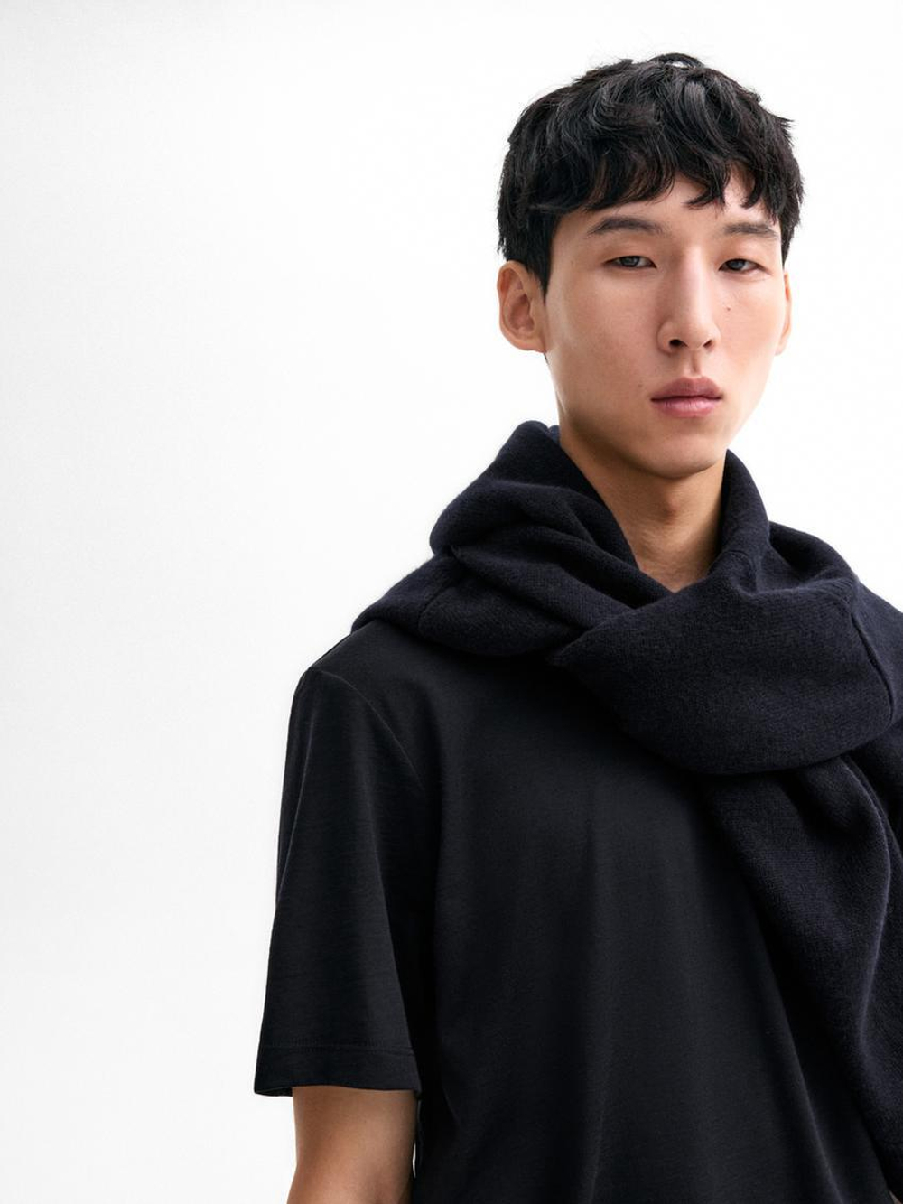 Massimo Dutti Футболка из смесовой шерсти, темно-синий