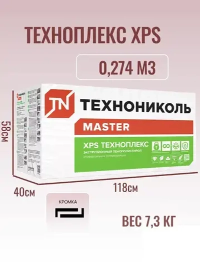 утеплитель XPS ТЕХНОНИКОЛЬ Техноплекс FAS 50 мм (12 упаковок/ 96 листов/ 65,70 м2) из пенополистирола для фасада, стен, крыши, пола.
