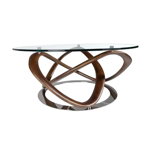Журнальный столик Angel Cerda 2064, Ø100 см, стекло, массив ореха