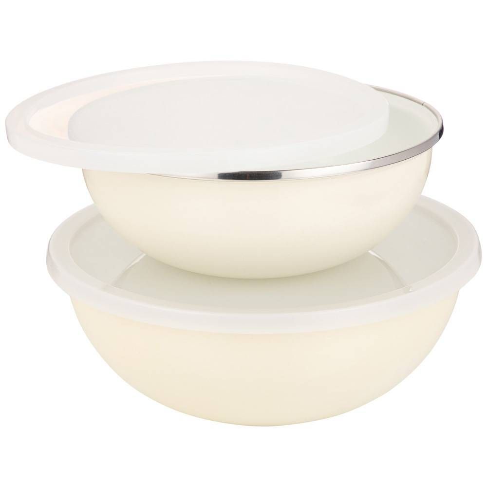 НАБОР МИСОК ЭМАЛИР.С ПЛАСТ. КРЫШК,С ЭФ-ОМ МЕТАЛЛИК СЕРИЯ "DELUXE" ЦВ:МОЛОЧНЫЙ 4ПР. 1.7/3,0Л. 20/24СМ