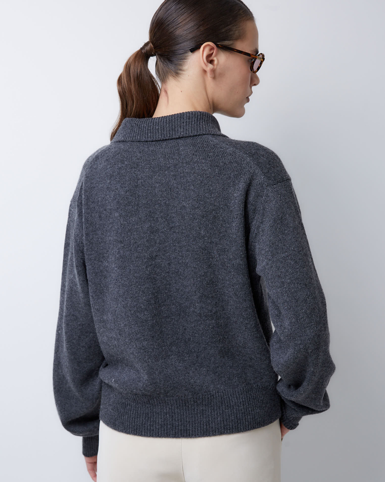 Поло из смесового кашемира ромбы темно-серый