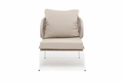 "Милан" кресло плетеное из роупа, каркас алюминий белый муар, роуп бежевый круглый, ткань бежевая 035