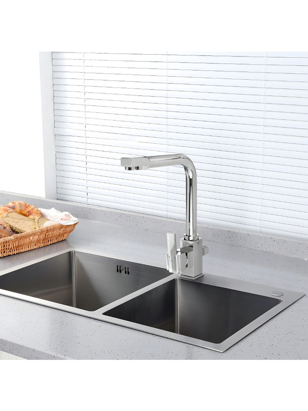 Смеситель для кухни Melodia della vita Perfetto латунь, с подкл.фильтра, картридж д.35мм хром, подводка 50см MDV30201