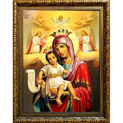 Милующая Икона Божьей Матери "Достойно есть" на холсте.
