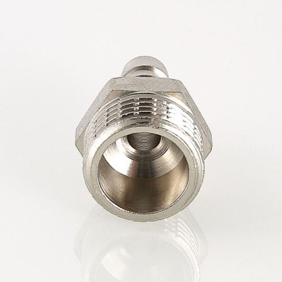 Штуцер для шланга Valtec 1/2" х 14 мм НР с наружной резьбой латунный никелированный VTr.650.N.0414