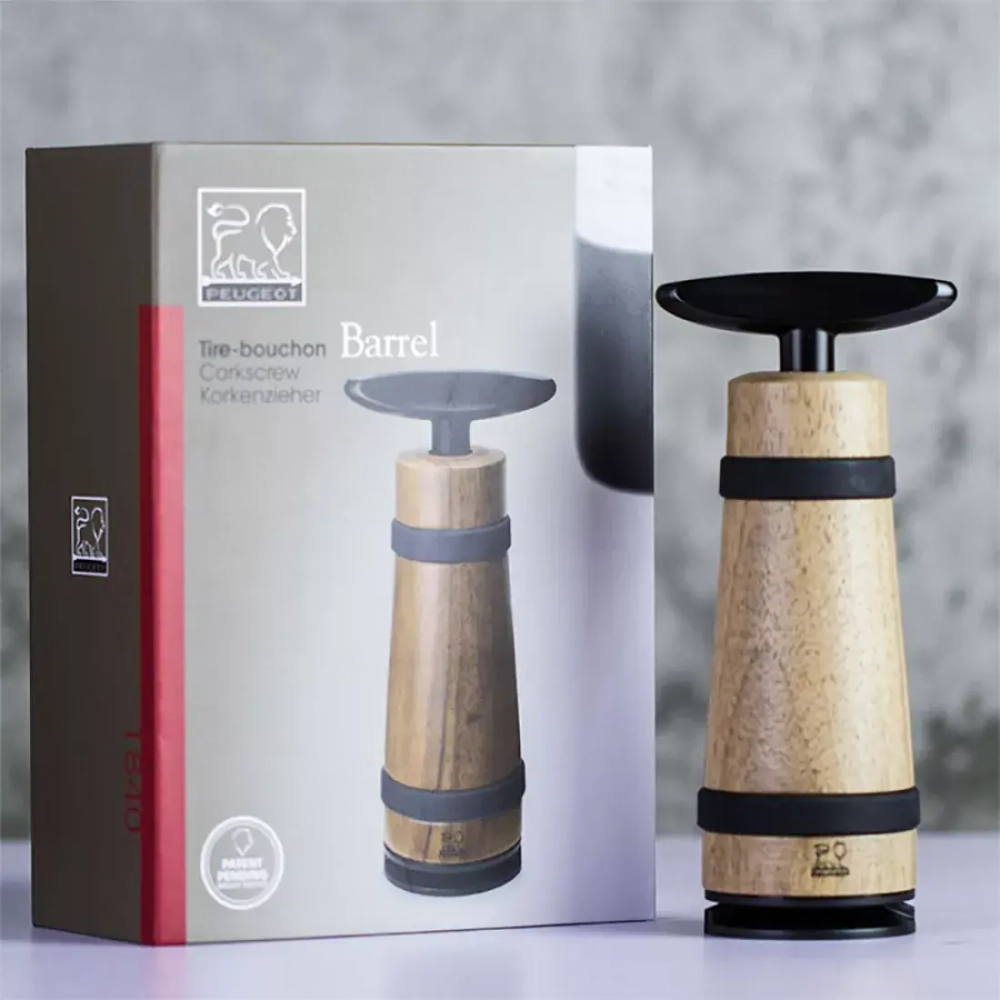 Штопор механический Peugeot Barrel ореховое дерево в подарочной упаковке
