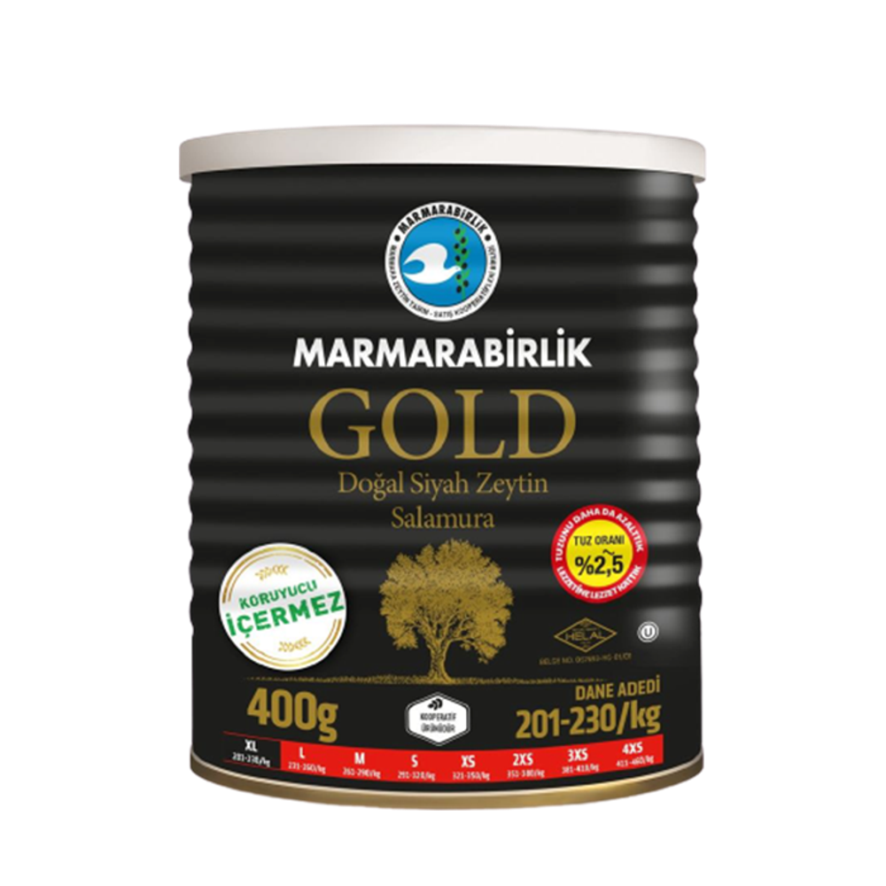 Маслины Marmarabirlik Gold XL слабосоленые черные с косточкой, 400 г