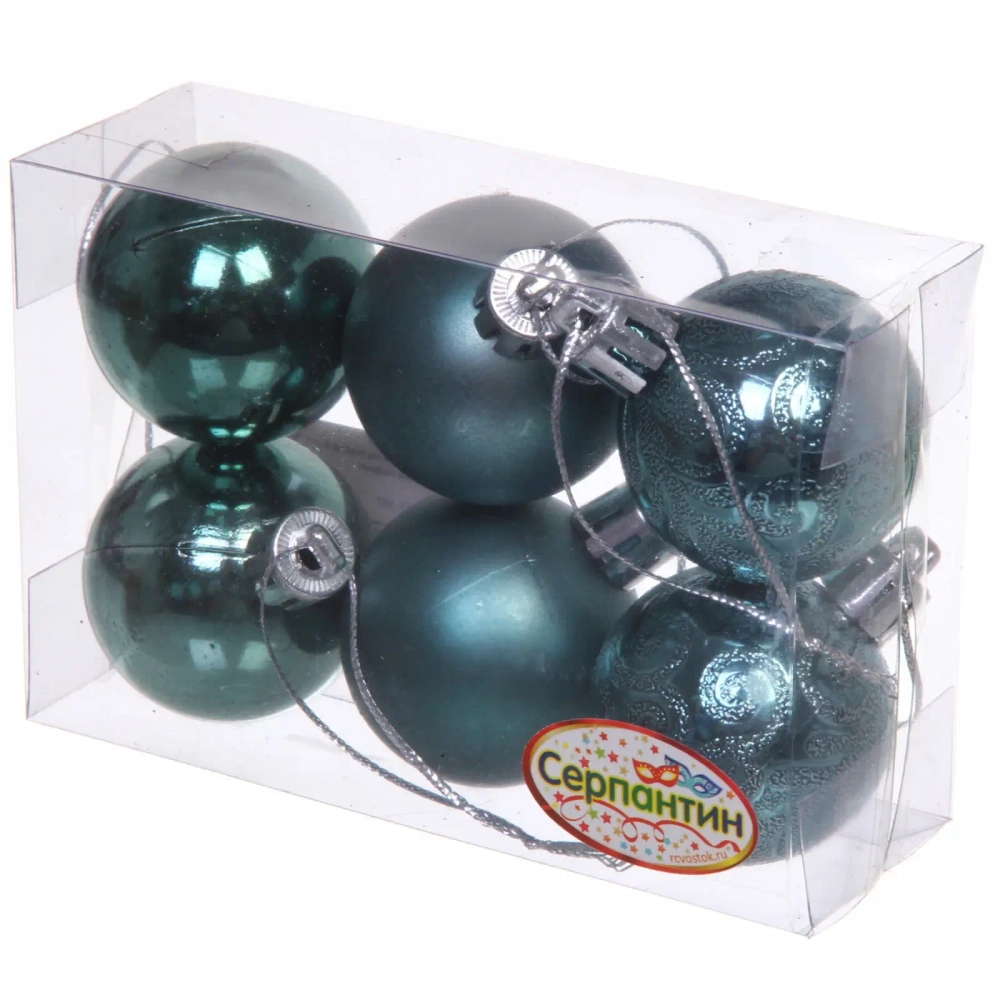 Новогодние шары 4 см (набор 6 шт) «Микс фактур», темный нефрит