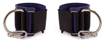 Манжеты силовые, напульсники на руку для тяги на тренажере, с карабином, кожаные ReKoy FGA09, голубой, 2 шт