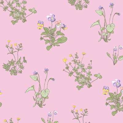 Фиалки и лютики на розовом (крупные)