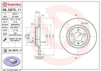 BREMBO - 08D97311-BRB - Brake Disc