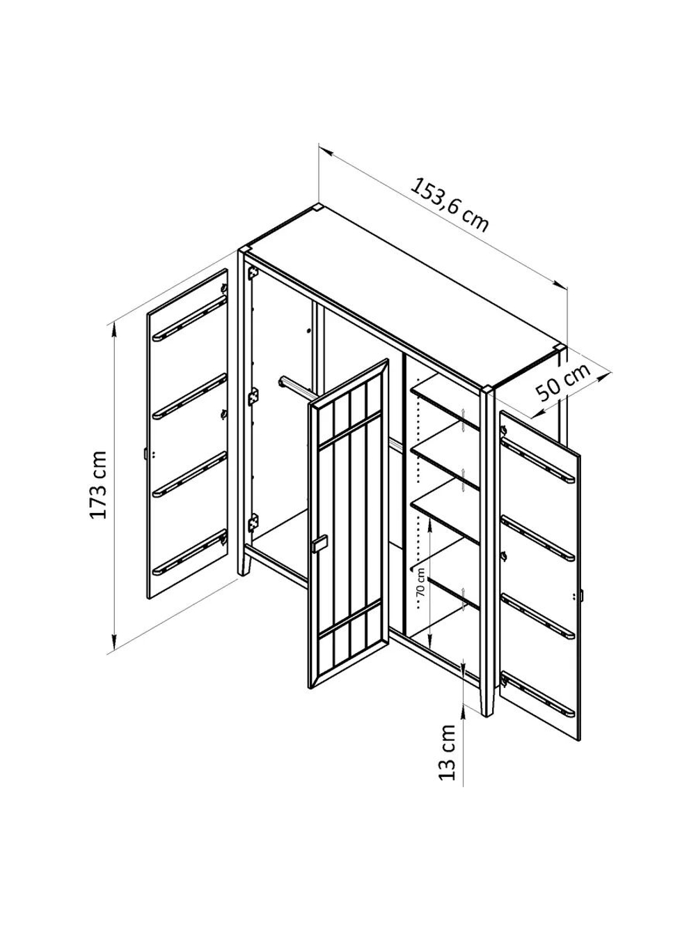 Шкаф 154х50х173, Карлос, распашной для одежды и вещей, массив сосны, 3 двери, со штангой и полками, в госинную, спальню, прихожую, зеленый эвкалипт, Dipriz