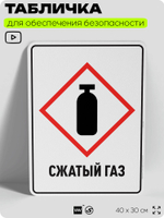 Табличка для обеспечения безопасности "Сжатый газ", для производства, предприятия, организаций, 40х30 см, Silver Plane x Айдентика Технолоджи