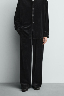 ZARA БРЮКИ RELAXED FIT ИЗ БАРХАТА, ЧЕРНЫЙ