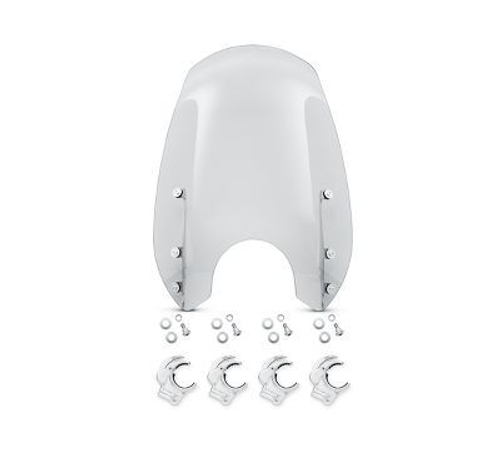 57400323 ВЕТРОВОЕ СТЕКЛО ДЛЯ МОТОЦИКЛА (ПОЛИКАРБОНАТ) , ПОСТАВЛЯЕТСЯ В КОМПЛЕКТЕ С 4 ВИНТОВЫМИ ХОМУТАМИ И КРЕПЕЖНЫМ КОПЛЕКТОМ