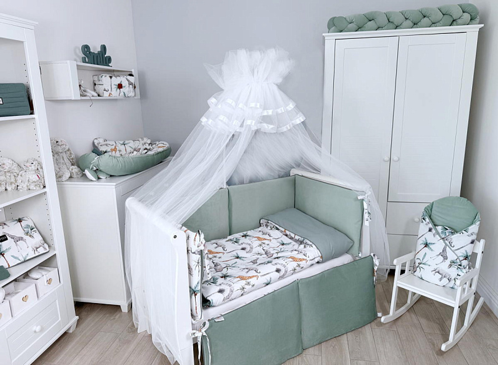 Комплект постельного белья Lepre New Safari 6 предметов 125х65 см белый/мятный