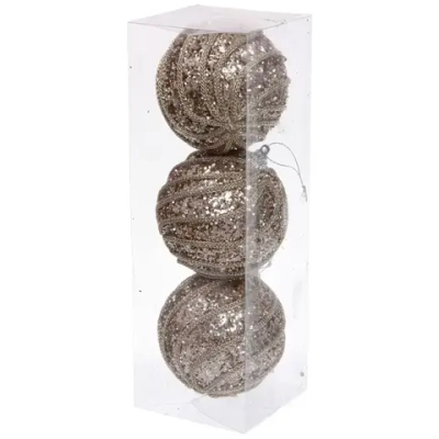 Новогодние шары «GLAME - Блестящий мир» 8 см (набор 3 шт), Шампань