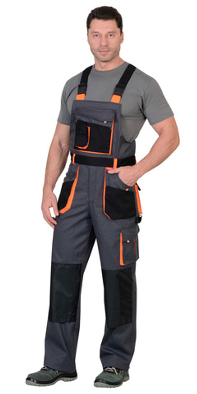 Полукомбинезон "МАНХЕТТЕН" т.серый с оранж. и черным тк. мех. стрейч пл. 250 г/кв.м