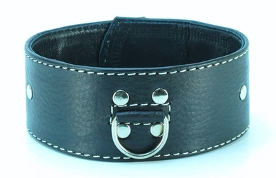 Черный кожаный ошейник с полукольцом для поводка (Цвет: черный)