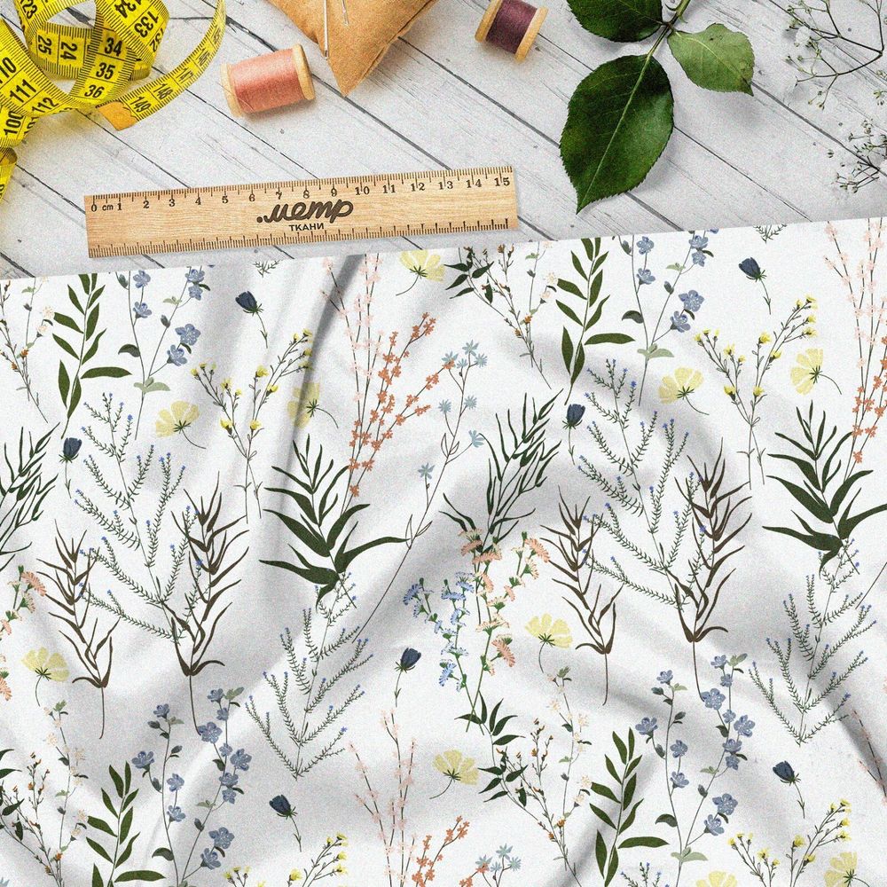 Ткань шифон утончённые веточки с листвой