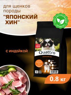 Корм сухой для щенков породы Японский хин, с индейкой, 800 гр, QUATTRO
