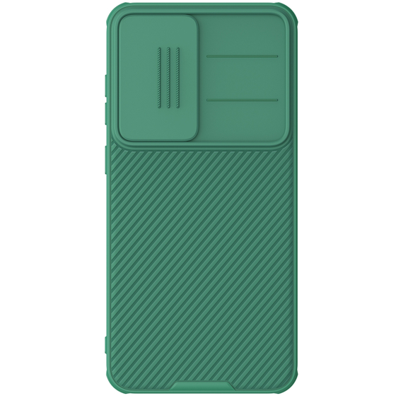 Чехол зеленого цвета (Dark Green) с защитной шторкой для камеры от Nillkin на Samsung Galaxy S25+ Плюс, серия CamShield Pro Case