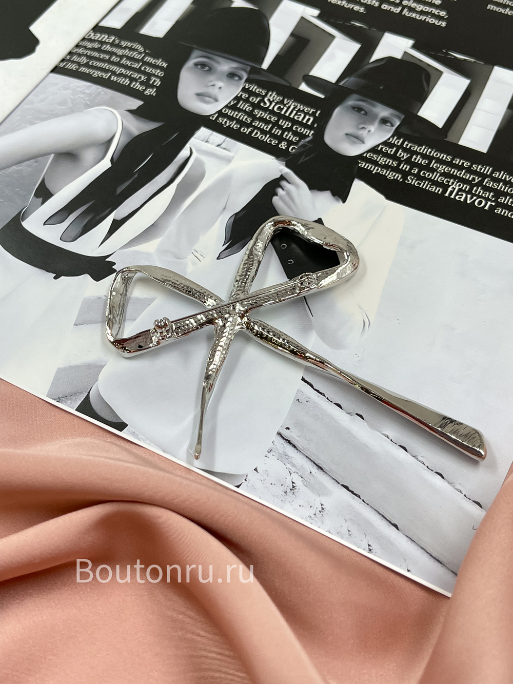 Брошь бантик серебро