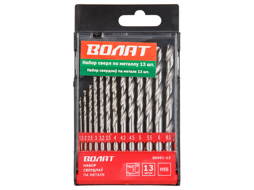 Набор сверл по мет. 13шт 1.5-6.5мм HSS ВОЛАТ 86001-13