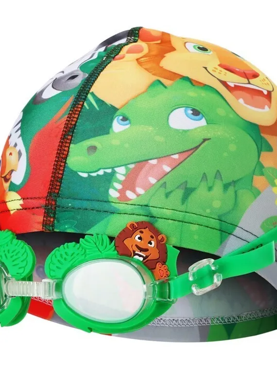 Набор для плавания детский ONLYTOP Swim «Зверята»: очки+шапочка, обхват 46-52