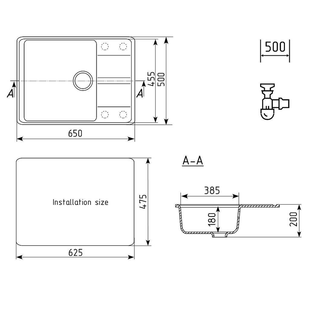 МОЙКА ULGRAN QUARTZ ПРЯМОУГОЛЬНАЯ КВАРЦЕВАЯ 650*500 PRIMA 650-08 КОСМОС