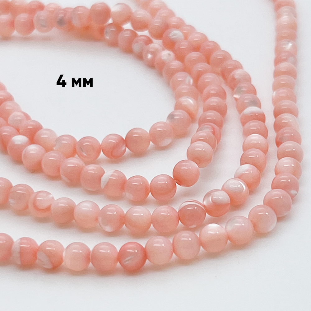 Перламутр тонированный, цвет розовый, диаметр около 4 мм, цена за нить 38 см