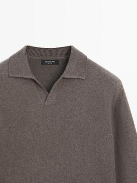 Massimo Dutti Свитер поло из смесовой шерсти с V-образным вырезом, серый