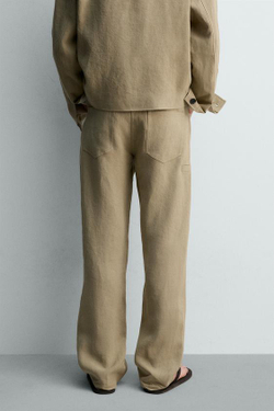 ZARA БРЮКИ BALLOON FIT ИЗ 100% ЛЬНА - LIMITED EDITION, РЫЖЕВАТО-КОРИЧНЕВЫЙ