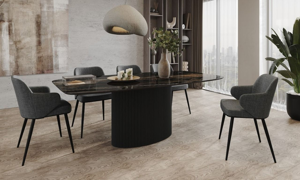 Стол Nolan 180, керамика глянцевая, черная / опора овал