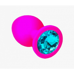 Анальная пробка из розового силикона с бирюзовым кристаллом (размер S)