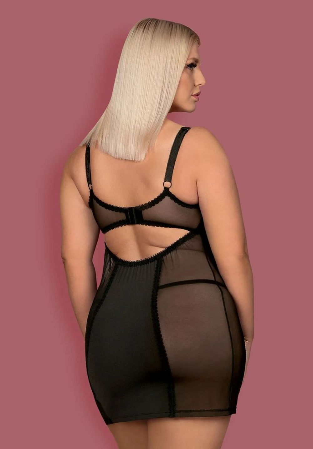 Облегающая сорочка Amallie с полупрозрачными вставками (Размер: XXL) (Цвет: черный)