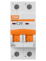 Автоматический выключатель ВА47-60 2Р 20А 6кА х-ка С TDM SQ0223-0094