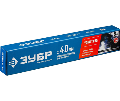 ЗУБР Д 4.0 х 450 мм, 5 кг в коробке, УОНИ 13/55 с основным покрытием, электрод сварочный, Профессионал (40025-4.0)